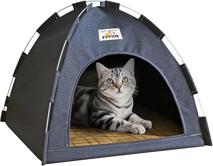 Indoor Outdoor Pet Tent Cat Cave House Portable Easy Assembly Cat Bed Cave with Cool & Cozy Pad Lightweight Durable Washable Shelter for Cats Small Dogs Puppies and Other Small Animals-Light Gray