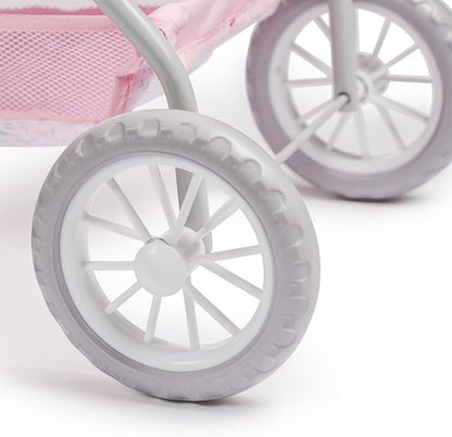 JC Toys - Berenguer Boutique | Deluxe Folding Pet Stroller | Pink Floral Collection | Removable Pet Carrier for Dolls and Plush | Ages 3+
