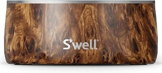 S'well Stainless Steel Pet Bowl, 16oz, Teakwood, for Small to Medium Size Dogs, Mess Free Design with Non Slip Rubber Bottom, Dishwasher Safe, BPA Free