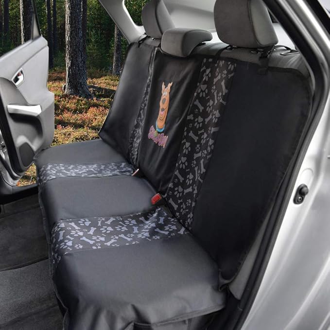 Warner Bros Scooby Doo Rear Back Seat Bench Pet Seat Cover for Cars SUVs Trucks Sedans, Waterproof Heavy Duty Durable Universal Fit Automotive Protection for Dogs Puppy Cats Travel Companions Washable