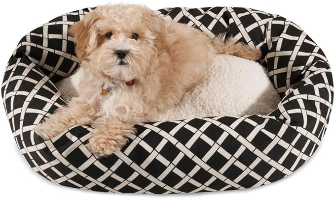 52 inch Black Bamboo Sherpa Bagel Dog Bed