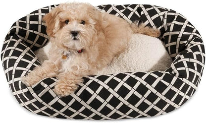 40 inch Black Bamboo Sherpa Bagel Dog Bed