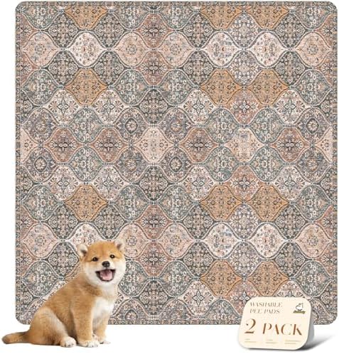 nunubaby Washable Pee Pads for Dogs, Stylish, Non-Slip and Leak-Proof Pee Pads. Reusable Potty Pads for Dogs for Crates and Floors.(Brown/Multi,36" x36" )