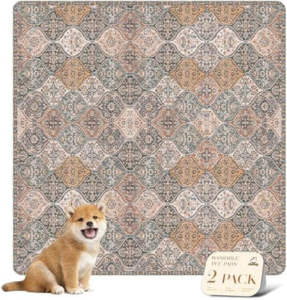 nunubaby Washable Pee Pads for Dogs, Stylish, Non-Slip and Leak-Proof Pee Pads. Reusable Potty Pads for Dogs for Crates and Floors.(Brown/Multi,36" x36" )