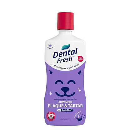 Dental Fresh Plaque & Tartar Control Water Additive for Dogs & Cats – Helps Support Clean Teeth, Healthy Gums & Fresh Breath Just add to Water – Advanced Formula Oral Care, 17 fl oz