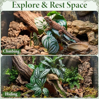 Suncalla 4 Pack Reptile Plants for Terrarium Decor, Snake Tank Accessories, Amphibian Habitat Decor, and Artificial Plants with Base for Bearded Dragon, Gecko, Lizard, Chameleon (Multiple)