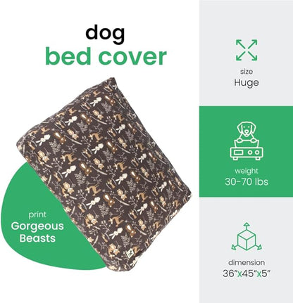 Molly Mutt Huge Dog Bed Cover - Gorgeous Beasts Print - Measures 36”X45”X5’’ - 100% Cotton - Durable - Breathable - Sustainable - Machine Washable Dog Bed Cover (Dd72c)