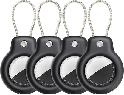 SPGUARD for AirTag Holder Case with Keychain 1st/2nd Air Tags-4 Pack for Apple Air Tag Holder with Wire Cable Lock Key Ring Chain Air Tagholder Accessories for GPS Item Tracker Kids,Keys,Luggage