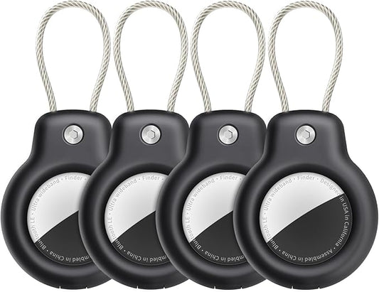 SPGUARD for AirTag Holder Case with Keychain 1st/2nd Air Tags-4 Pack for Apple Air Tag Holder with Wire Cable Lock Key Ring Chain Air Tagholder Accessories for GPS Item Tracker Kids,Keys,Luggage
