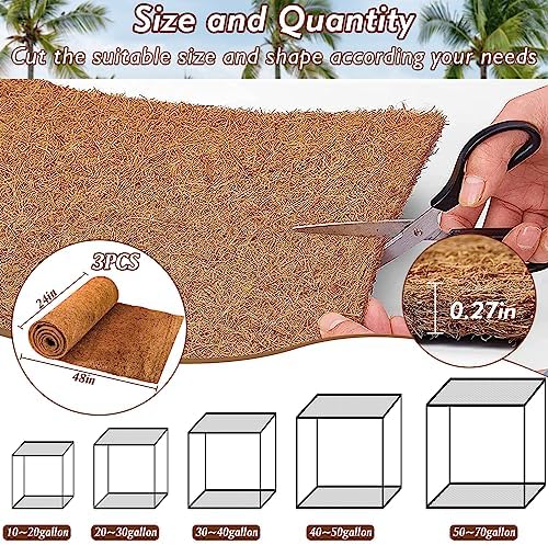 ZeeDix 3 Rolls Reptile Carpet 24x48 Inch Coconut Fiber Mat for Tank Bedding
