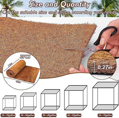 ZeeDix 3 Rolls Reptile Carpet 24x48 Inch Coconut Fiber Mat for Tank Bedding