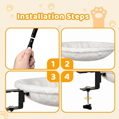 Desk Cat Hammock Bed, 360° Rotation Clamp-On Pet Perch for Home Office & Gaming Desks, No-Drill Space-Saving Cat Bed, 16.5" Round Supports 50 lbs, Includes Soft Washable Pad