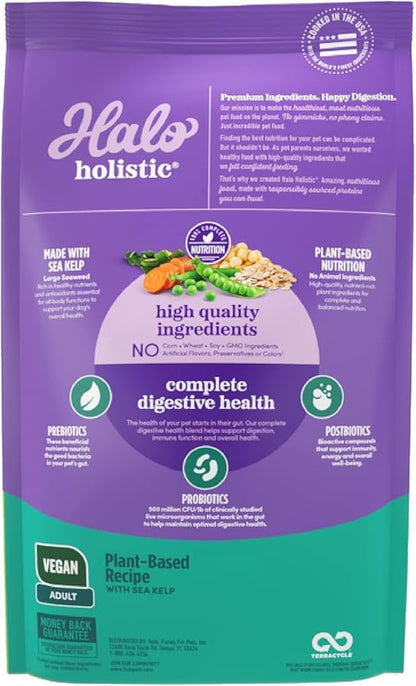 Halo Holistic Vegan Dog Food, Plant-Based Recipe with Kelp, Dry Dog Food, Complete Digestive Health, Kibble for Adult Dogs, 10 lb Bag