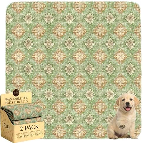 Washable Pee Pads for Dogs,Great Urine Absorbent Reusable Puppy Training Pads,Waterproof,Leak-Proof & Non-Slip Potty Pads for Whelping,Crate,Playpen,Bed.(Green Floral Flat,36"x36")