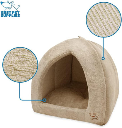 Best Pet Supplies Cat Bed for Indoor Cat, Domed Tent House with Removable Pillow, Covered Cat Cave for Small Dog, Puppies and All Breeds of Cats - Tan, 18 x 18 x H:16"