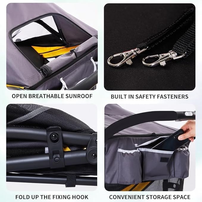 Large Dog Stroller-4 Wheel Pet Strollers for Medium Dogs or 2 Dogs- One-Click Foldable - Large Breathable Mesh & Sunroof - All Terrain Pet Stroller for Medium Senior Dog up to 88 lbs (Black-Red)