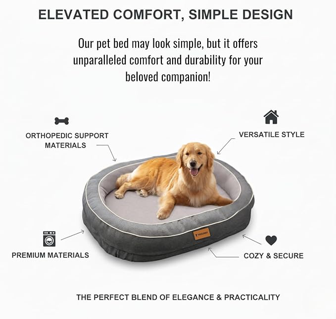 Oval Orthopedic Dog Bed with Removable Washable Cover – Calming Pet Bed with High-Density Honeycomb Sponge, Non-Slip Bottom, Durable Scratch-Resistant Fabric for Medium and Large Dogs