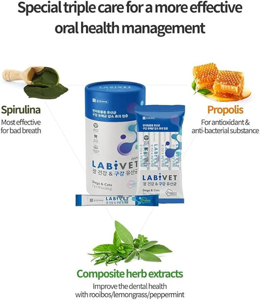 Probiotics for Dogs and Cats, Gut Health & Oral Supplements Powder Probiotic Dog Supplement, 30 Count (Pack of 1)