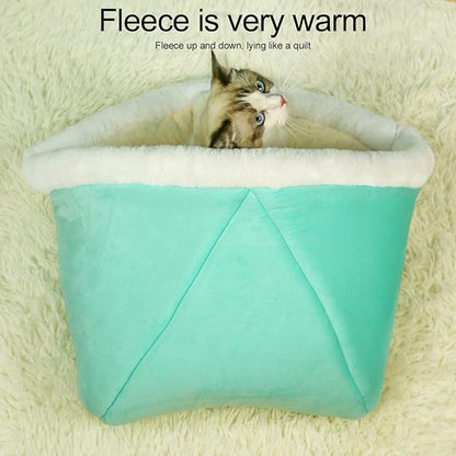 Cat Sleeping Bag Plush Pet Bed 40x52cm Mint Green - Soft Warm Semi - Closed Design, Washable Cozy Nest for Indoor Cats Puppies Kittens (Cat Litter-Mint Green)