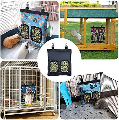 RIOUSSI Guinea Pig Hay Feeder, Hanging Rabbit Hay Feeder Bag.BlueFlower,2Ct