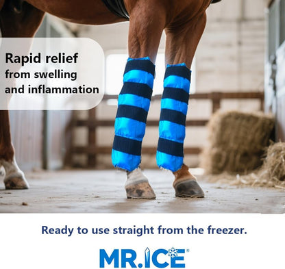 Horse Ice Boots 2-Pack - Reusable Gel Cold Therapy Pack for Swelling & Pain Relief, Cooling Wraps for Hock, Knee, Ankle, Hoof, Adjustable Fit for Horses, Ponies, Drafts, Durable, Leak-Resistant (Blue)
