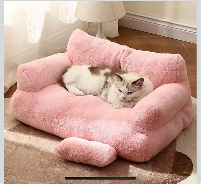 Cozy, Plush, Cotton, cat and Dog Sofa, Warm Cuddly (Pink, Small)