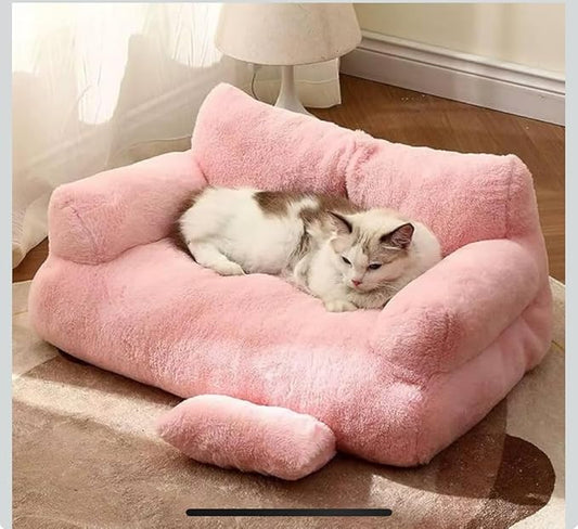 Cozy, Plush, Cotton, cat and Dog Sofa, Warm Cuddly (Pink, Small)