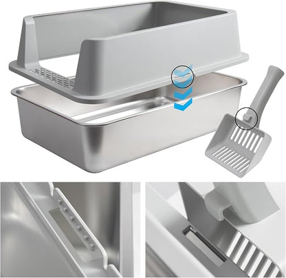 XL Stainless Steel Litter Box with Lid, Metal Cat Litter Box with Covered, Easy Clean Non Stick No Smell