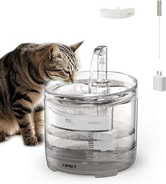 NPET WF050 Cat Water Fountain, Dog Water Dispenser, 1.5L Super Quiet Automatic Pet Drinking Fountain with Faucet Kit
