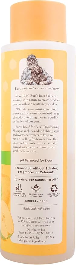 BURT'S BEES FOR PETS Deodorizing Dog Shampoo with Apple and Rosemary, 95% Natural Origin Formulas, Dog Deodorizing Shampoo - Gentle Dog Shampoo, Best Dog Shampoo for Smelly Dogs, 16 oz