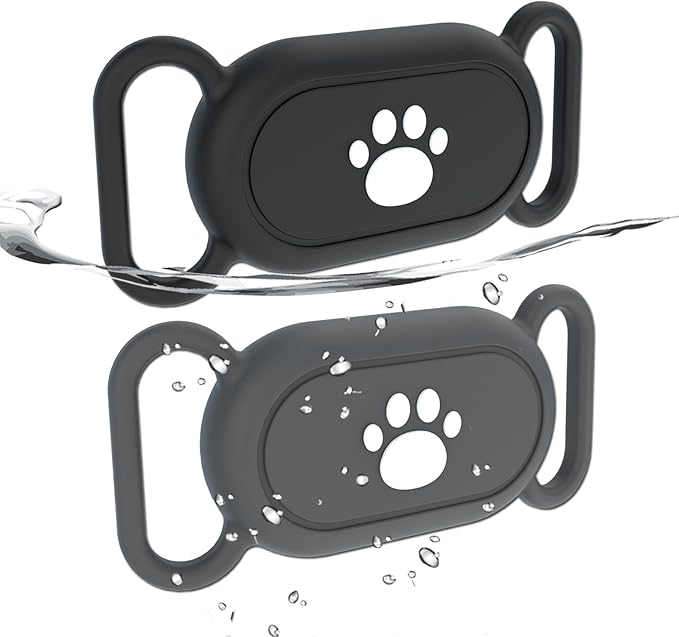 2 Pack Waterproof Dog Collar Holder Compatible with Samsung Galaxy SmartTag2, Silicone GPS Tracker Hidden Loop Holder for Smart Tag2, Anti-Lost Collar Tag2 Paw Case (Black Grey)
