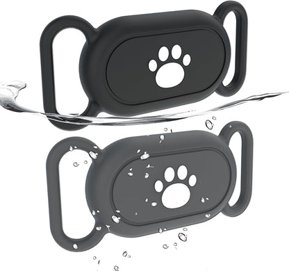 2 Pack Waterproof Dog Collar Holder Compatible with Samsung Galaxy SmartTag2, Silicone GPS Tracker Hidden Loop Holder for Smart Tag2, Anti-Lost Collar Tag2 Paw Case (Black Grey)