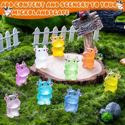 40PCS Luminous Mini Resin Cows Figurines, Mini Cows for Micro Garden