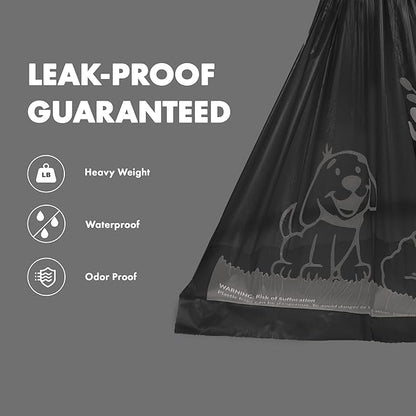 GORILLA SUPPLY Dog Poop Waste Bags with Dispenser and Leash Tie, 9" x 13", Black, 1000 Count