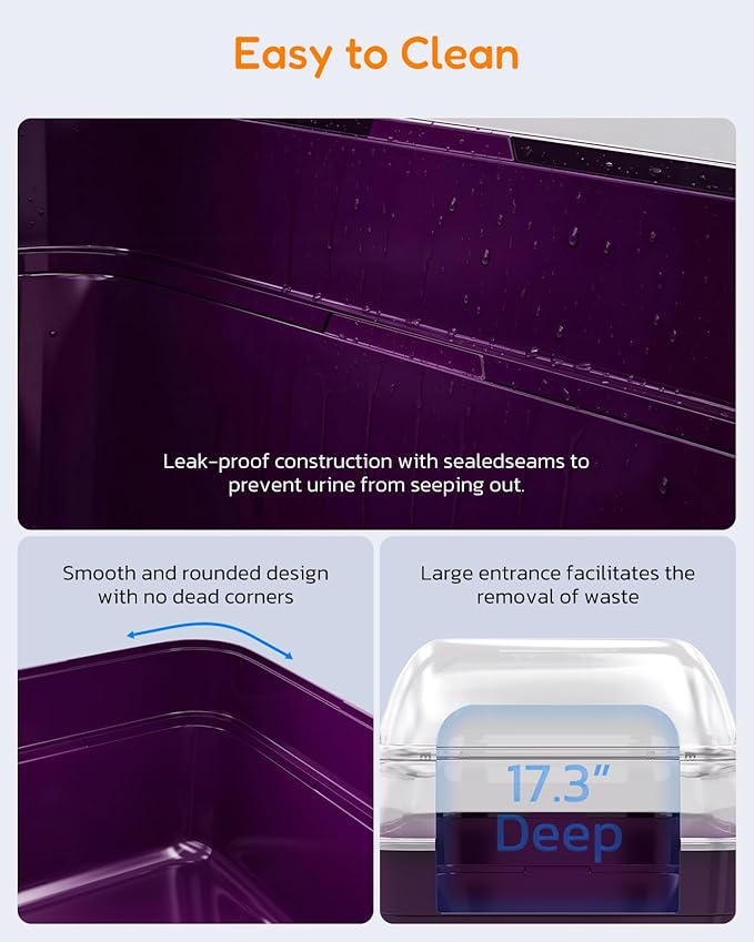 Large Cat Litter Box with Transparent Lid, Foldable Hooded Litter Box with Front Door Flap for Privacy, Easy Clean Non-Sticky Litter Box with Intelligent Deodorizing, (21.6" L x 17.8" W x 17.3" H)
