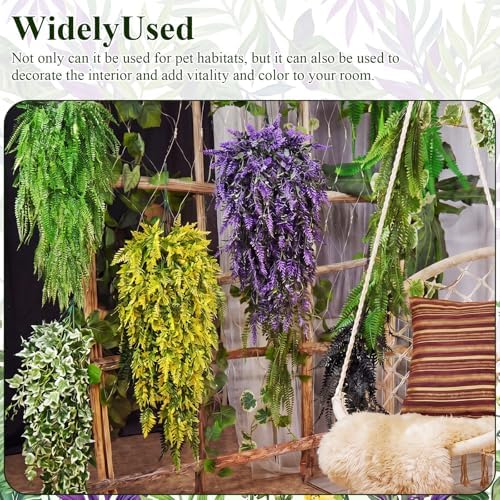 Suncalla 8 Pack Reptile Plants Terrarium Hanging Plant Vine Boston Climbing Terrarium Plant with Suction Cup for Bearded Dragons Lizard Crested Gecko Snake Crab Tank(Bright Series,5 Colors)