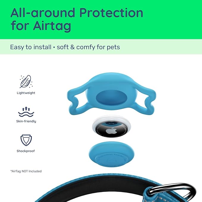 Airtag Dog Collar, Reflective Ultra-Durable Nylon Padded with QR Buckle & IP68 Waterproof Air Tag Holder Compatible for Apple AirTag, Comfortable for Small Medium Large Dogs (Blue, XL)