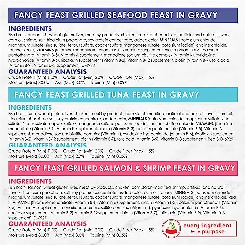 Fancy Feast Purina Grilled Wet Cat Food Seafood Collection in Wet Cat Food Variety Pack - 3 oz. Cans,(Pack of 60)