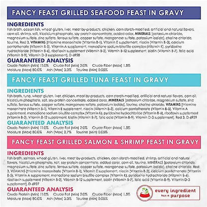 Fancy Feast Purina Grilled Wet Cat Food Seafood Collection in Wet Cat Food Variety Pack - 3 oz. Cans,(Pack of 60)