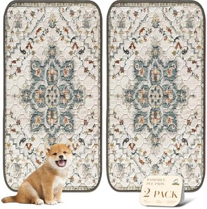 nunubaby Washable Pee Pads for Dogs, Stylish, Non-Slip and Leak-Proof Pee Pads. Reusable Potty Pads for Dogs for Crates and Floors.(Beige/Floral, 24" x48" )