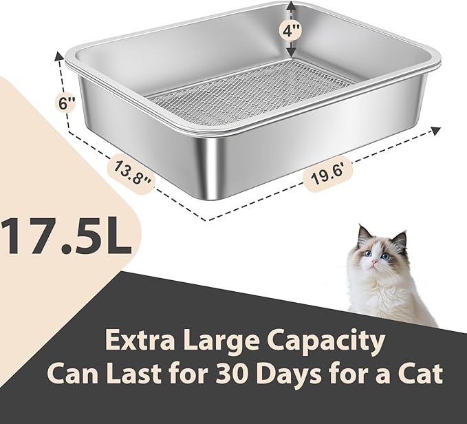 2 Pack Stainless Steel Sifting Litter Box for Pine Pellets,Sifting Cat Litter Box for Wood Pellets,Extra Large Sifter Litter Pan System with Litte Liners and Scoop-20 ''Lx 13.8''W x 6''H