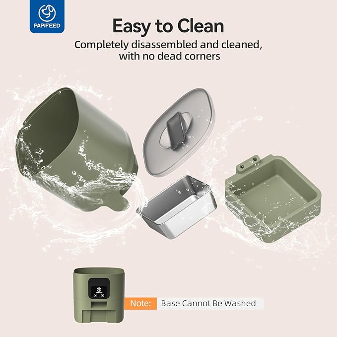 PAPIFEED Automatic Cat Feeder, 2.4G WiFi Cat Food Dispenser with App Control, 6L Timed Cat Feeders for Dry Food, Detachable for Easy Clean, Dual Power Supply, up to 10 Meals per Day, Army Green