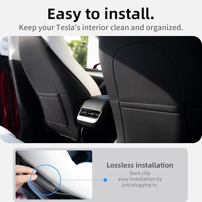 2Pcs for Tesla Model 3/Y 2017-2026 Juniper/Highland(Not for Standard), Leather Seat Back Kick Protectors Accessories, Kids Mats Waterproof Pet Covers