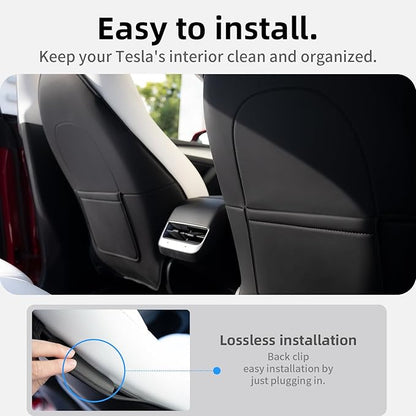 2Pcs for Tesla Model 3/Y 2017-2026 Juniper/Highland(Not for Standard), Leather Seat Back Kick Protectors Accessories, Kids Mats Waterproof Pet Covers