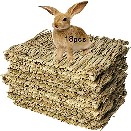 Hamiledyi Hay Mats for Rabbits, 18 Pack Woven Straw Bunny Grass Bed