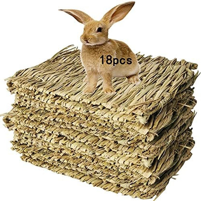 Hamiledyi Hay Mats for Rabbits, 18 Pack Woven Straw Bunny Grass Bed