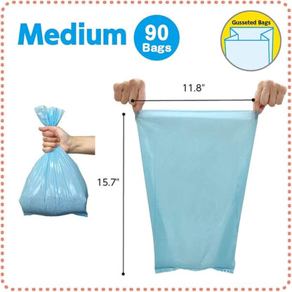 BOS Amazing Odor Sealing Cat Waste Disposal Bags - Durable and Unscented [Size: M, Color: Light blue] (90 Count, Pack of 2) (180 Bags)