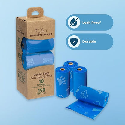 Best Pet Supplies Dog Poop Bags for Waste Refuse Cleanup, Doggy Roll Replacements for Outdoor Puppy Walking and Travel, Leak Proof and Tear Resistant, Thick Plastic - Blue (Unscented), 150 Bags
