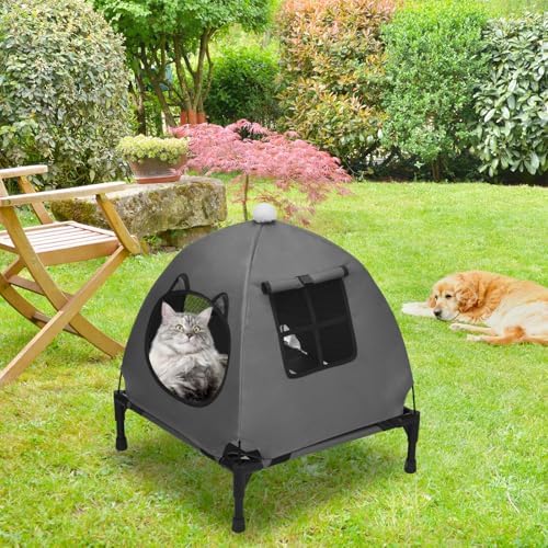 Pozico Elevated Dog Bed with Canopy and Breathable Mesh for Small Dog and Cat, 18.5x18.5x16.9 inch, Dark Gray