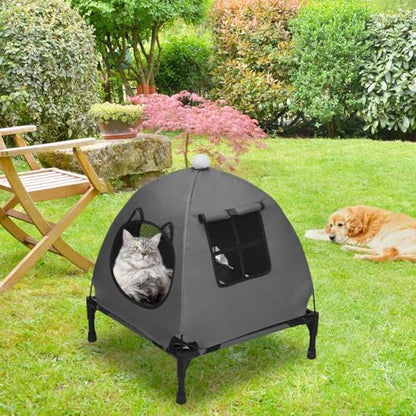 Pozico Elevated Dog Bed with Canopy and Breathable Mesh for Small Dog and Cat, 18.5x18.5x16.9 inch, Dark Gray